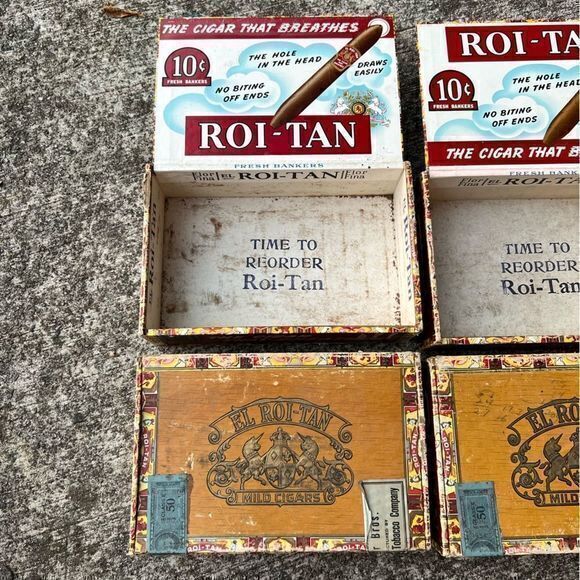 Vintage 4 El Roi-Tan Cigar Box The Cigar that Breathes Fresh Bankers Mild Cigars - Picture 9 of 9